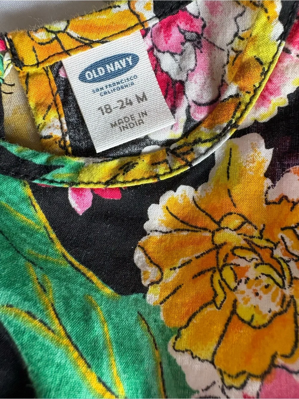 Old Navy Black Floral Tiered Sundress with Yellow & Pink Flowers